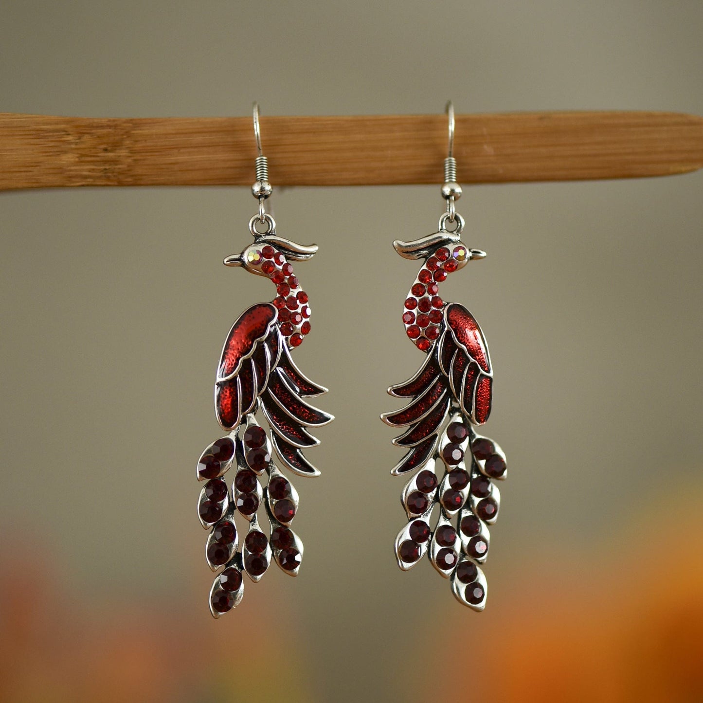 EmiSmile details matter DC18651 Red Retro Peacock Texture Earrings – Bold, Artistic, and Timeless