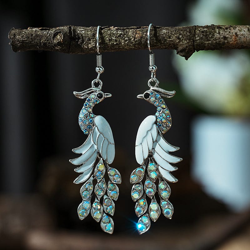 EmiSmile details matter DC18657 White Retro Peacock Texture Earrings – Bold, Artistic, and Timeless