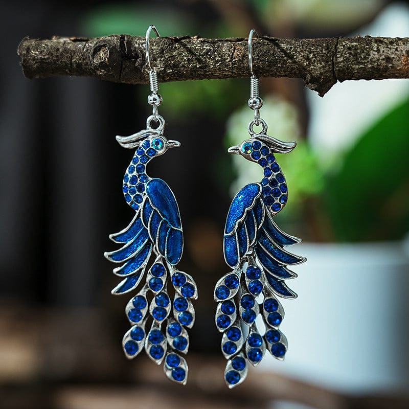 EmiSmile details matter DC18658 Sapphire Blue Retro Peacock Texture Earrings – Bold, Artistic, and Timeless