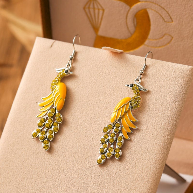 EmiSmile details matter DC18659 Yellow Retro Peacock Texture Earrings – Bold, Artistic, and Timeless