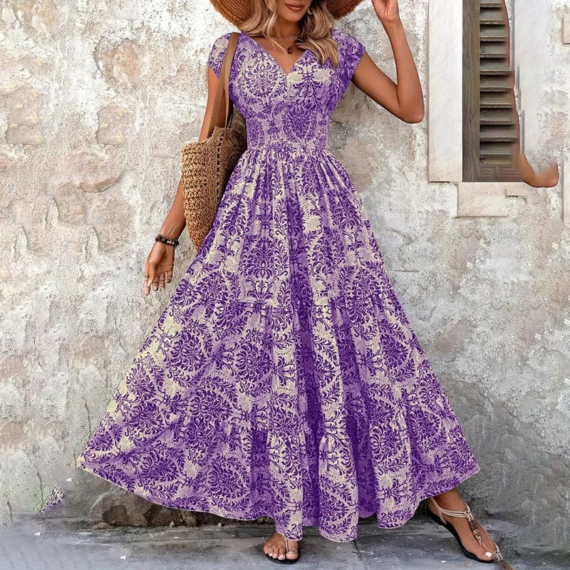 EmiSmile Dreses Summer Sexy Maxi Dress with V-Neckline and Flared Hem