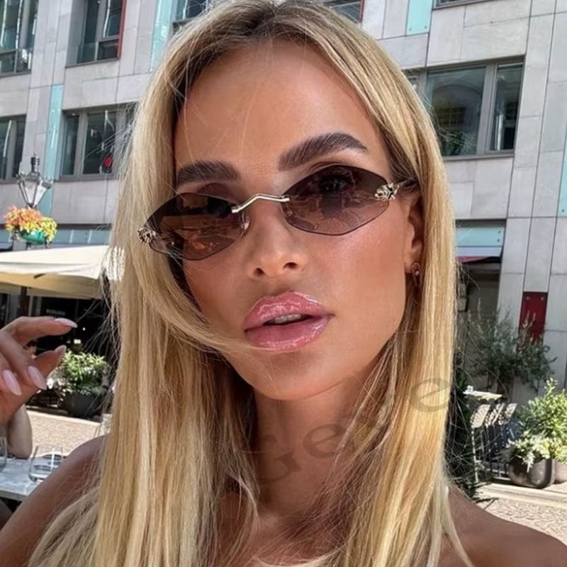 EmiSmile shades of style "Vintage Rhombus" Women’s Rimless Polygon Sunglasses – Luxury Retro Metal Shades
