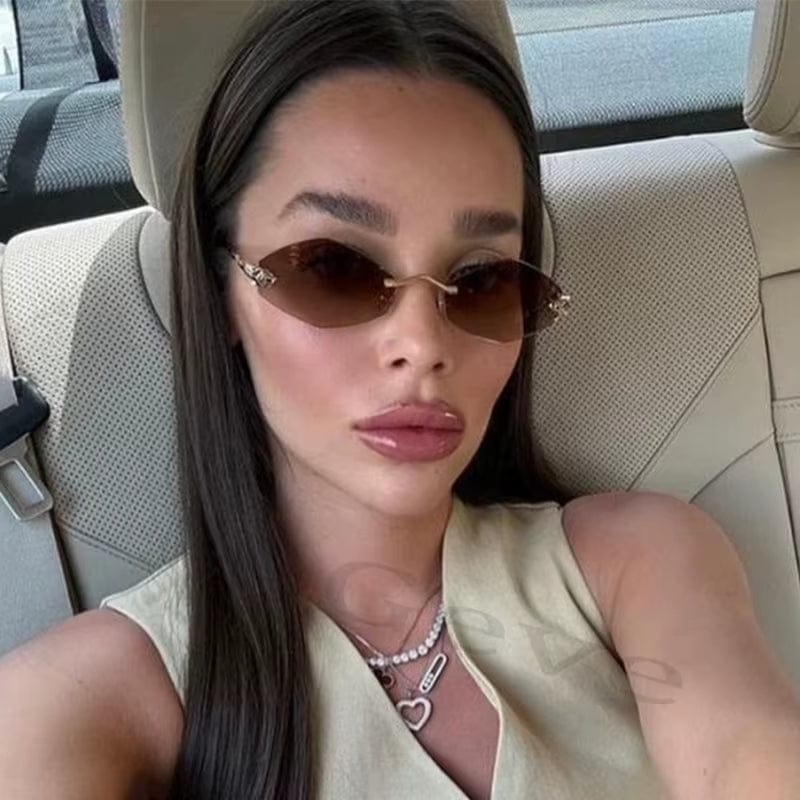 EmiSmile shades of style "Vintage Rhombus" Women’s Rimless Polygon Sunglasses – Luxury Retro Metal Shades