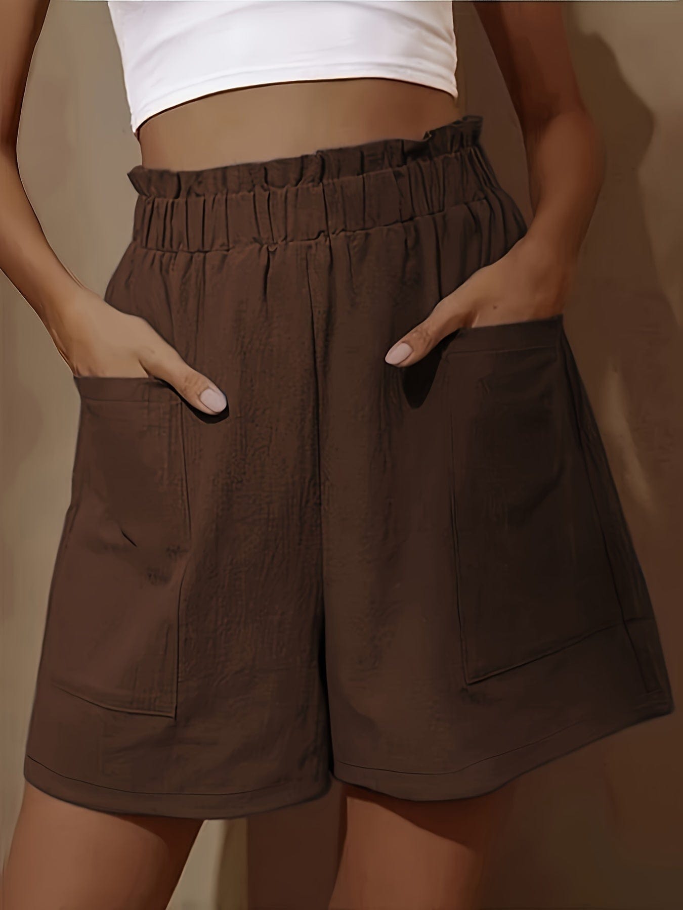 EmiSmile shorts Brown / 0XL "Plus Size Wide Leg Cotton Shorts – High Waist, Elastic & Pocketed Comfort"