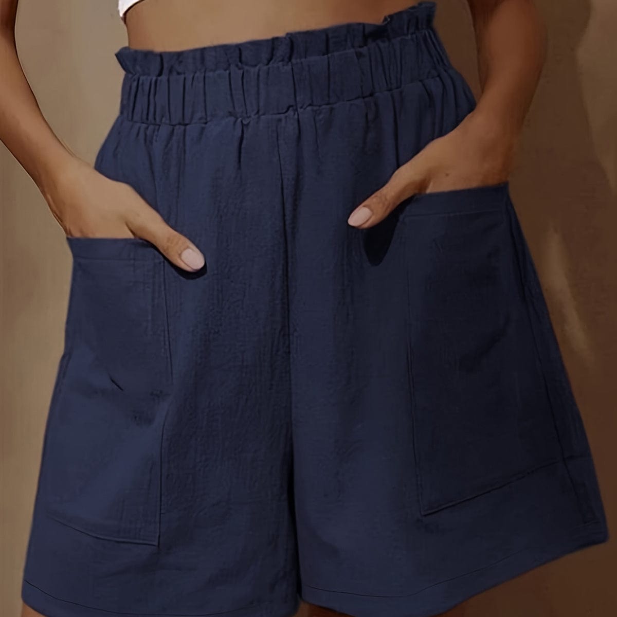 EmiSmile shorts Navy Blue / 0XL "Plus Size Wide Leg Cotton Shorts – High Waist, Elastic & Pocketed Comfort"