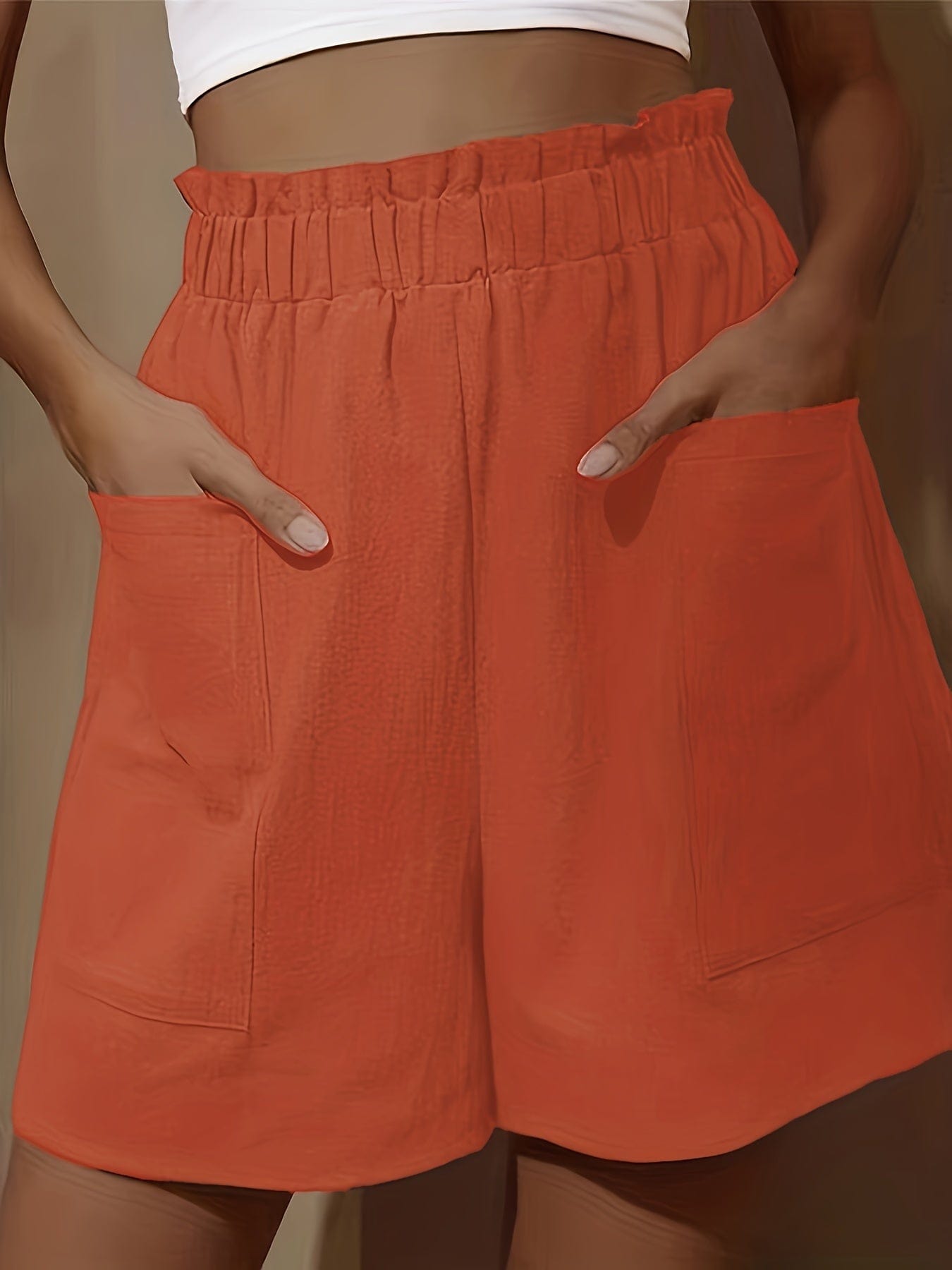 EmiSmile shorts Orange color / 0XL "Plus Size Wide Leg Cotton Shorts – High Waist, Elastic & Pocketed Comfort"