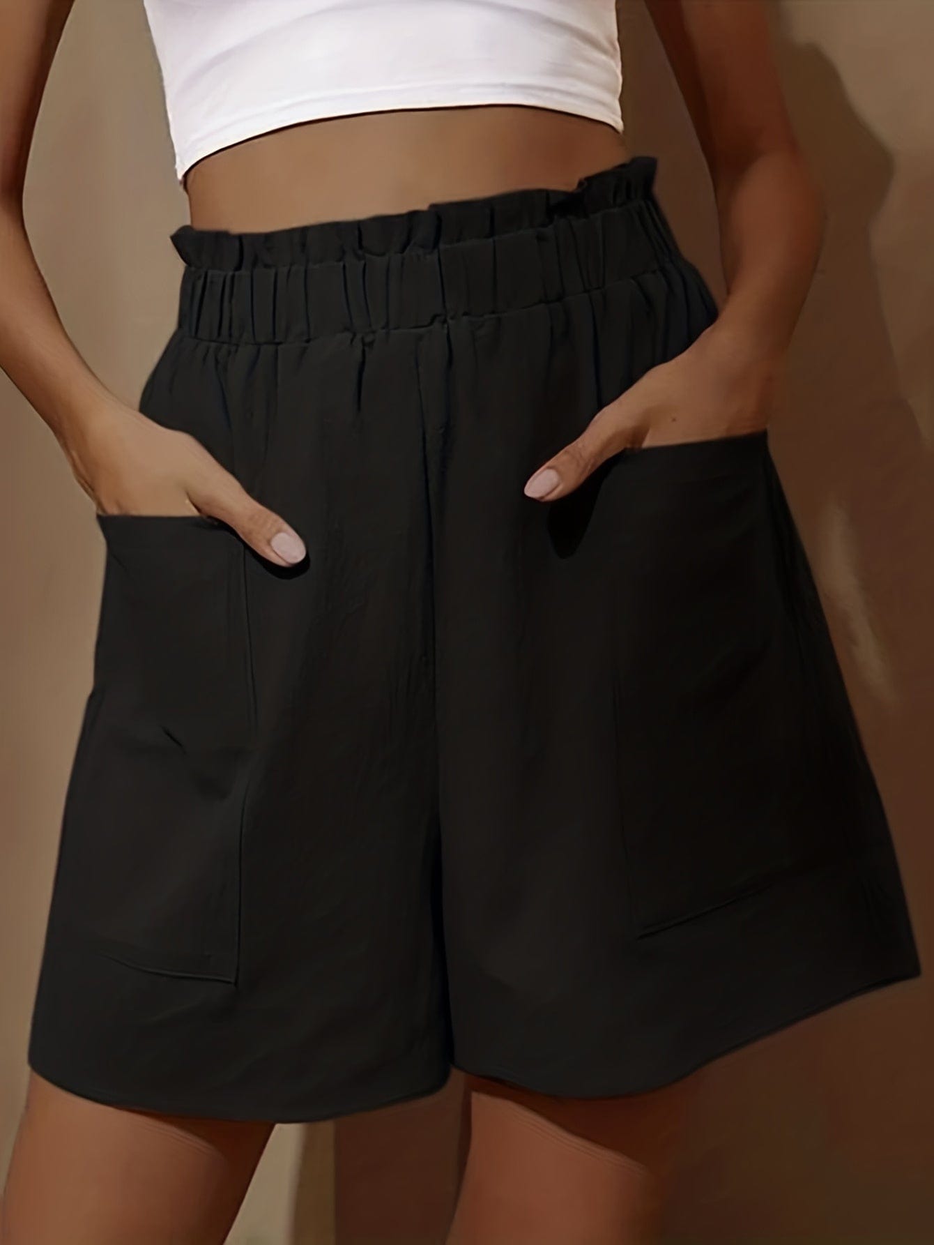 EmiSmile shorts "Plus Size Wide Leg Cotton Shorts – High Waist, Elastic & Pocketed Comfort"