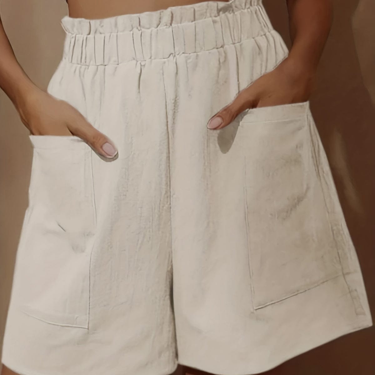 EmiSmile shorts White / 0XL "Plus Size Wide Leg Cotton Shorts – High Waist, Elastic & Pocketed Comfort"