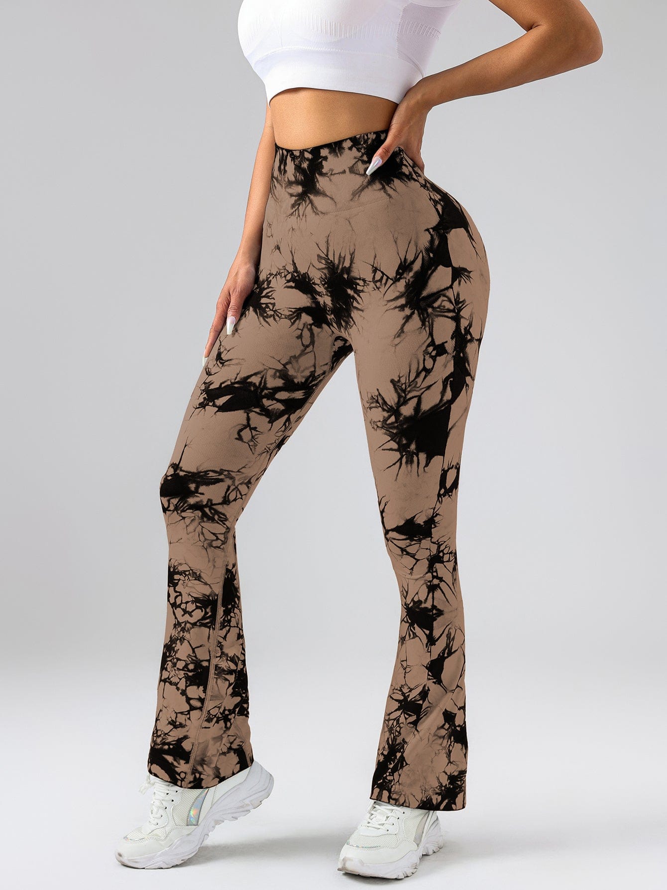 EmiSmile tracksuit Coffee / L 🌈 Tie-Dye High-Waist Flare Yoga Pants – Stylish, Slimming & Made to Move