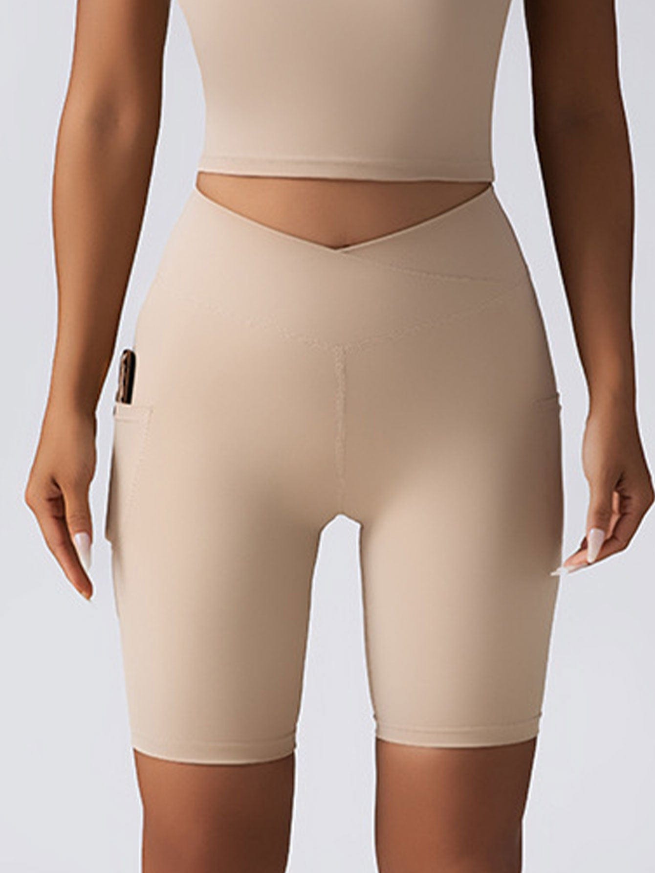 EmiSmile tracksuit Skin / L Tummy Control Biker Shorts with Pockets ‍♀️ | High-Waisted Yoga & Gym Shorts for Women
