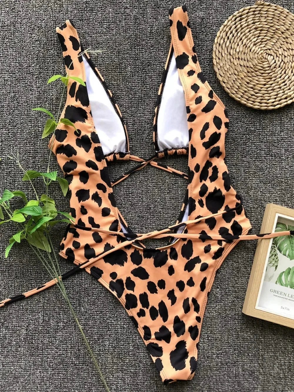 Trendsi 𝑺𝑾𝑰𝑴𝑾𝑬𝑨𝑹 Lace-Up Backless Plunge One-Piece Swimwear