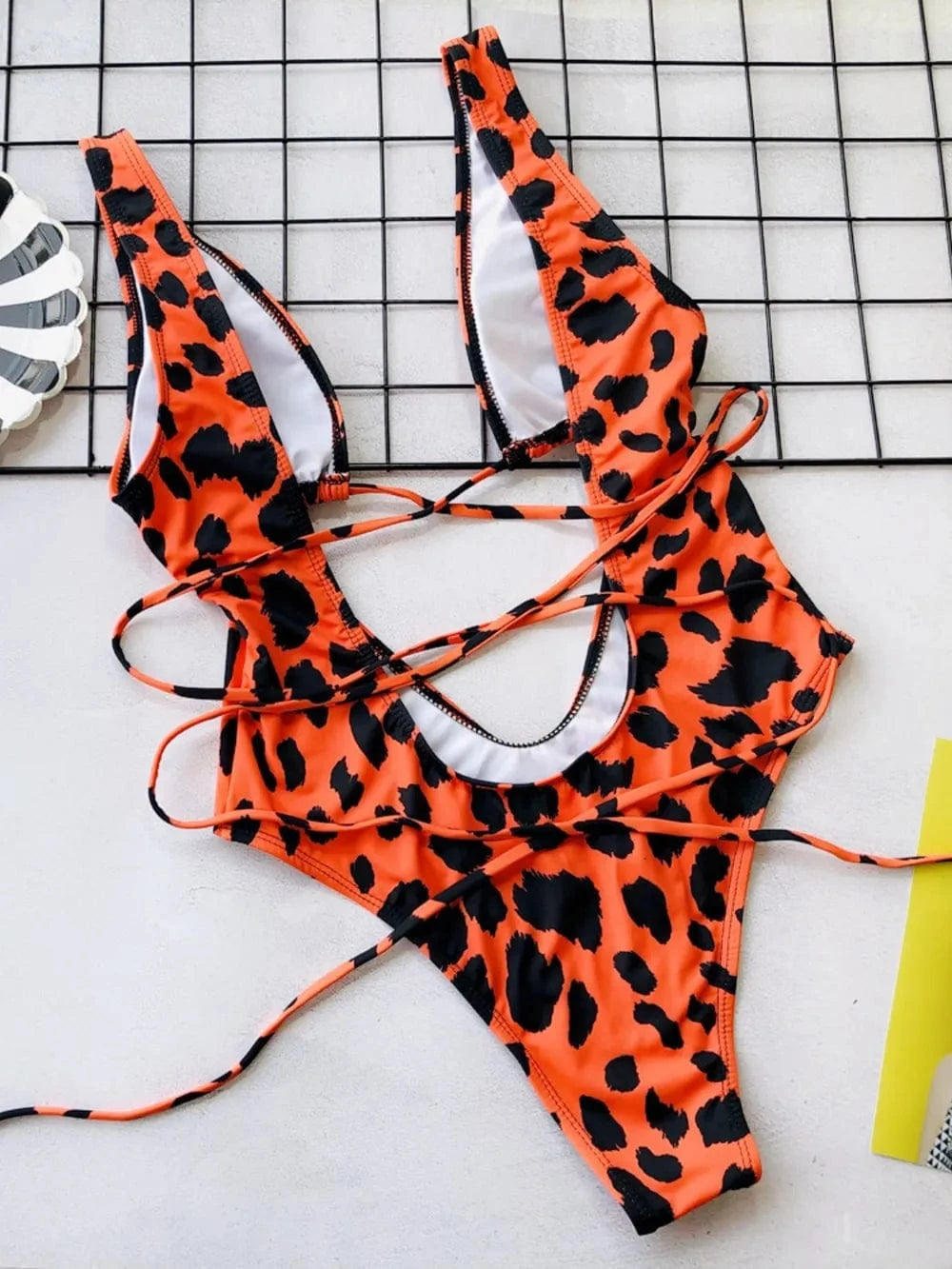 Trendsi 𝑺𝑾𝑰𝑴𝑾𝑬𝑨𝑹 Lace-Up Backless Plunge One-Piece Swimwear