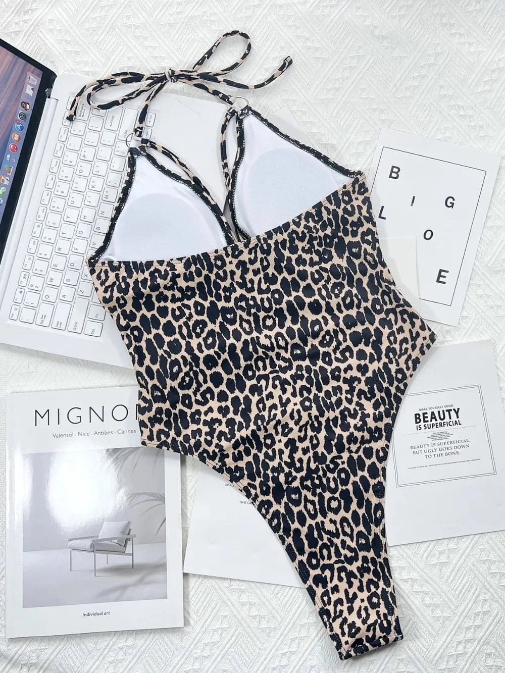 Trendsi 𝑺𝑾𝑰𝑴𝑾𝑬𝑨𝑹 Leopard Cutout Halter Neck One-Piece Swimwear