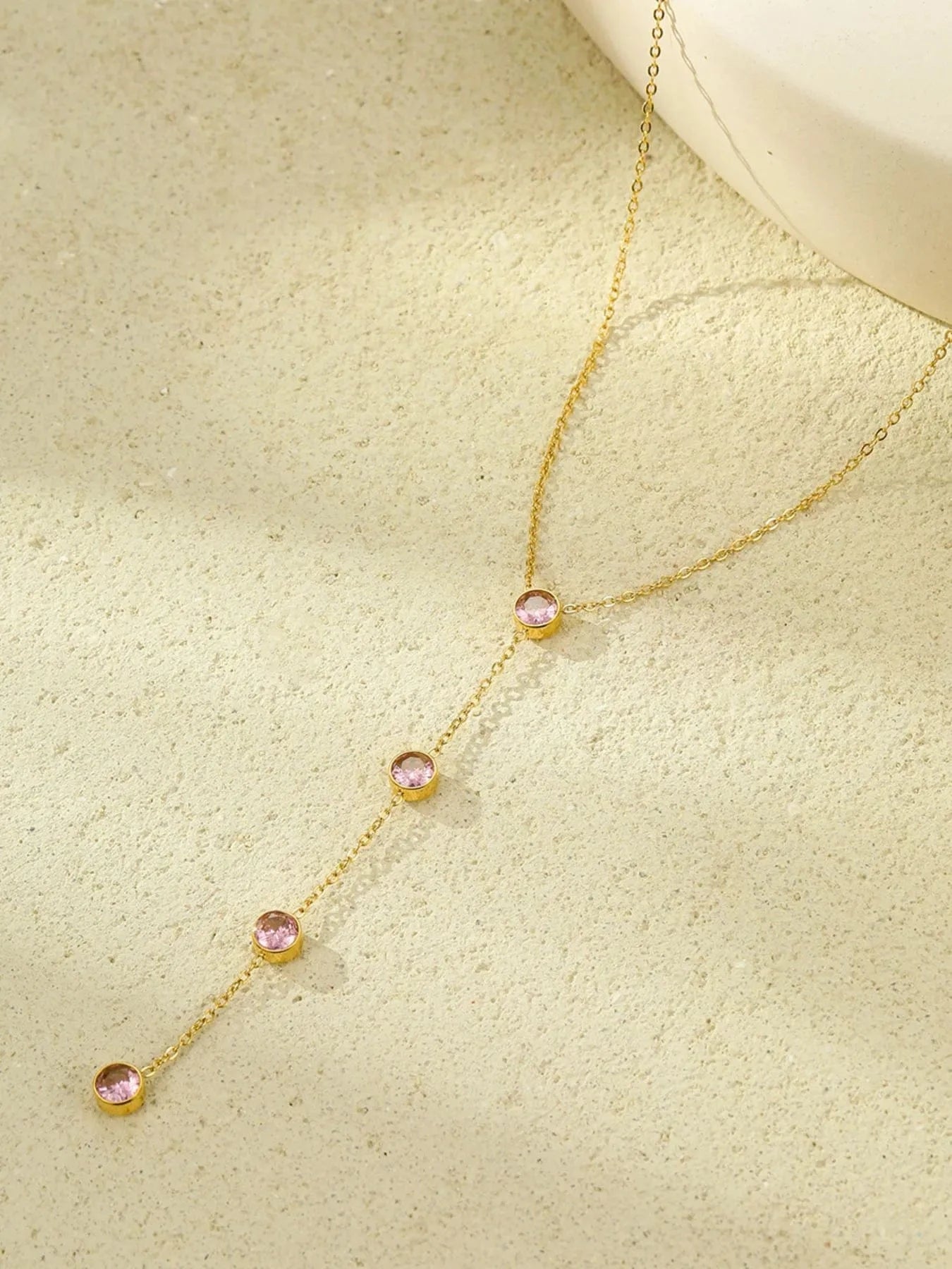 Trendsi 18K Gold-Plated Stainless Steel Zircon Y-Drop Necklace