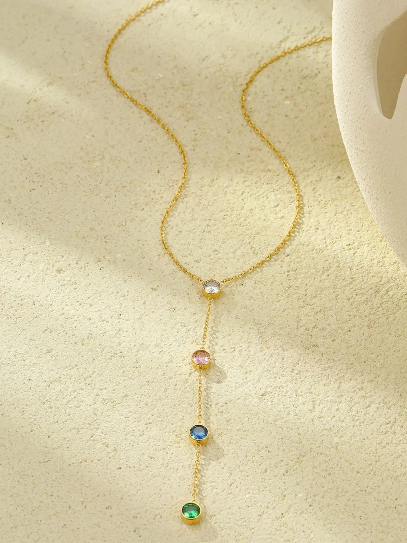 Trendsi 18K Gold-Plated Stainless Steel Zircon Y-Drop Necklace