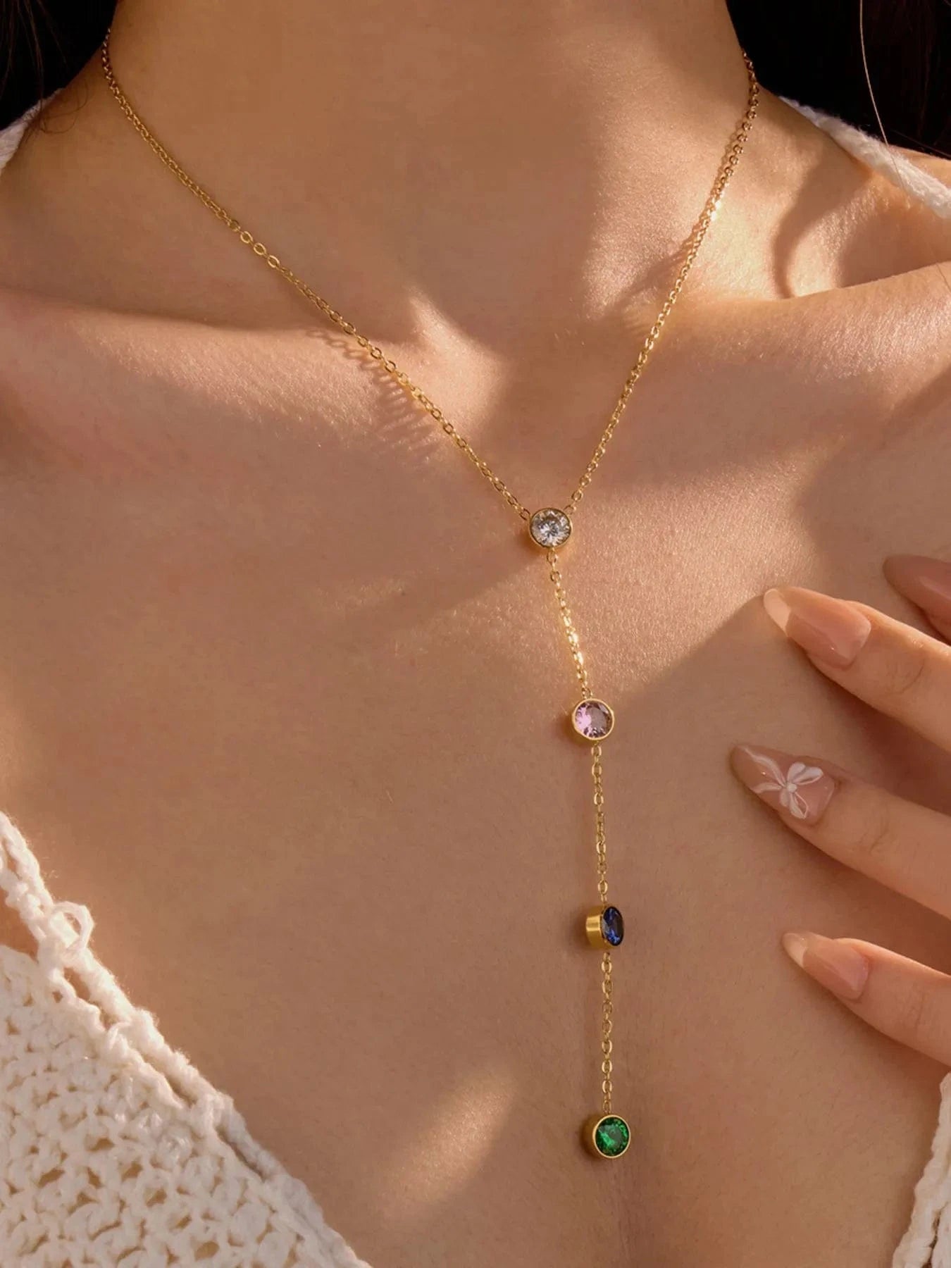 Trendsi 18K Gold-Plated Stainless Steel Zircon Y-Drop Necklace