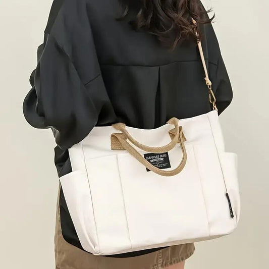 Trendsi 4 Multi Pocket Tote Bag For Women, Retro Canvas Shoulder Bag, Versatile Crossbody Bag For Daily Use