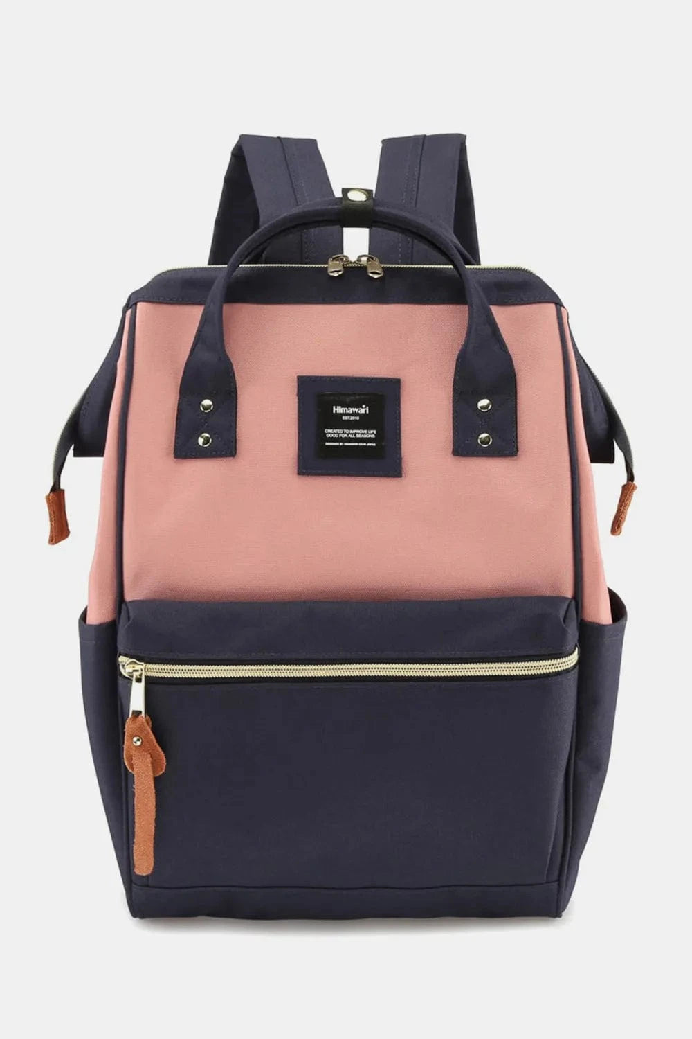 Trendsi A-Navy/Pink / One Size Himawari Waterproof Canvas Backpack Bag with Side Pockets