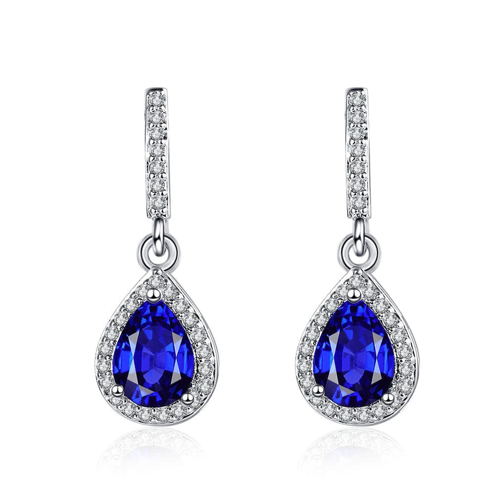 Trendsi accessories Blue Diamond / White Gold Color Elegant Drop Shape Stud Earrings – Sparkling Micro-Inlaid Zircon Glam