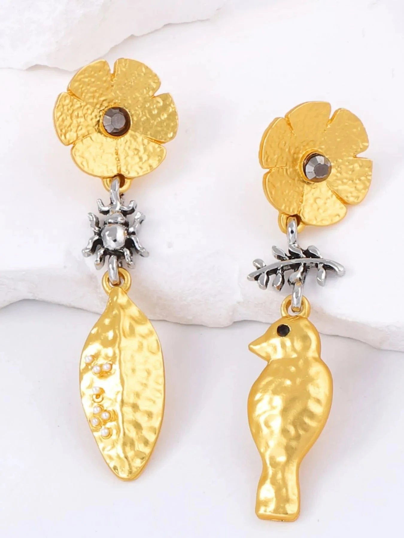 Trendsi accessories Gold / One Size 18K Gold-Plated Flower Charm Drop Earrings