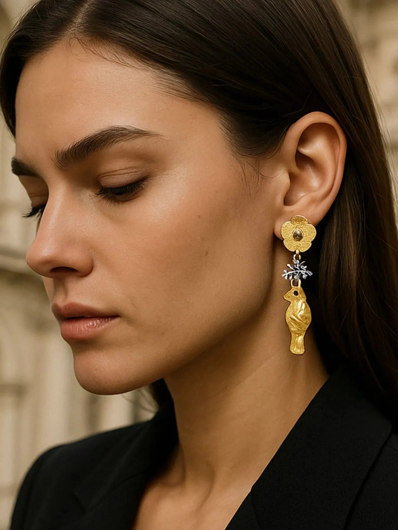 Trendsi accessories Gold / One Size 18K Gold-Plated Flower Charm Drop Earrings