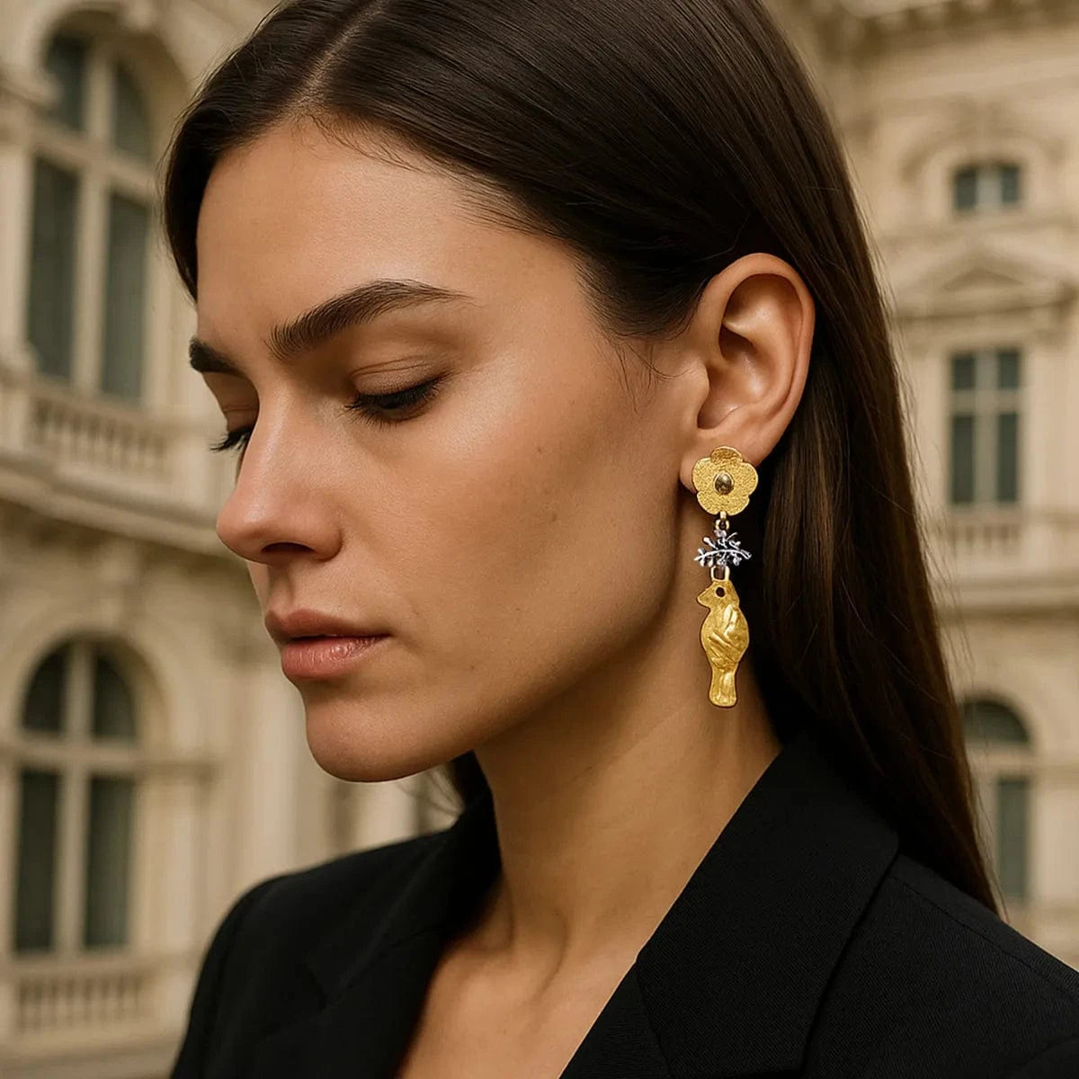 Trendsi accessories Gold / One Size 18K Gold-Plated Flower Charm Drop Earrings