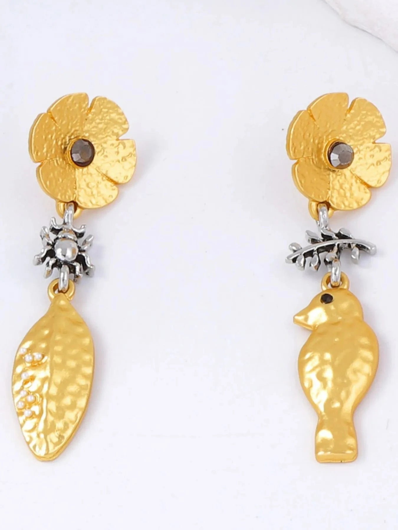 Trendsi accessories Gold / One Size 18K Gold-Plated Flower Charm Drop Earrings