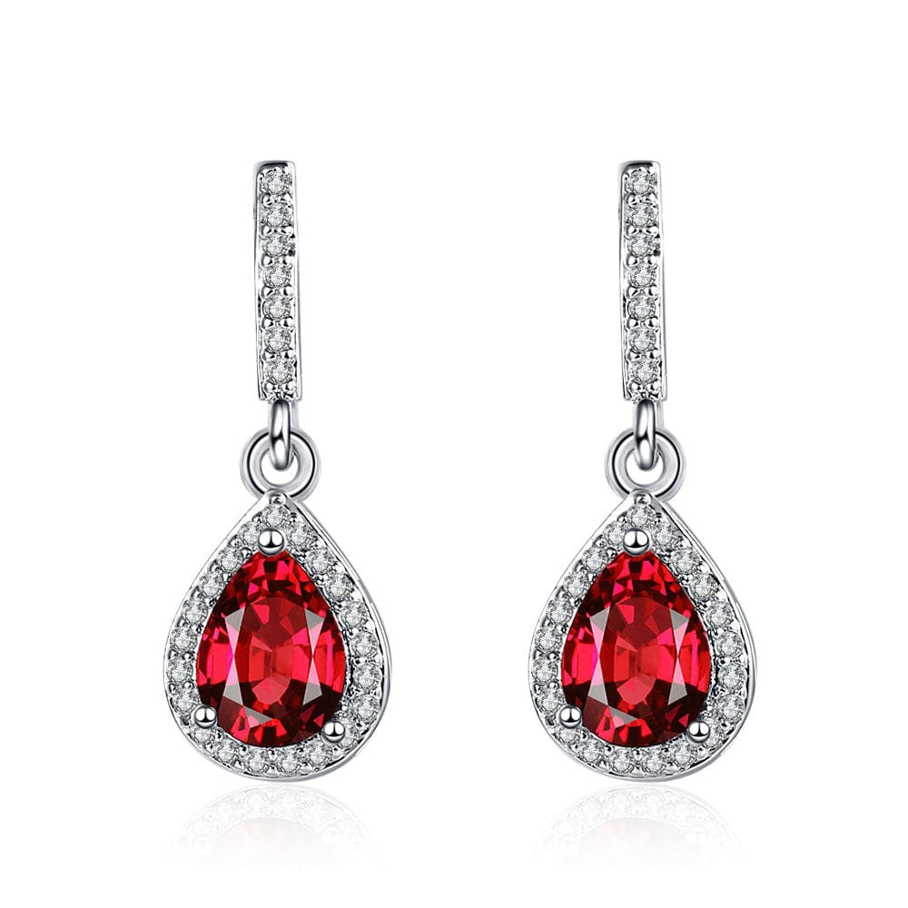 Trendsi accessories Red Diamond / White Gold Color Elegant Drop Shape Stud Earrings – Sparkling Micro-Inlaid Zircon Glam