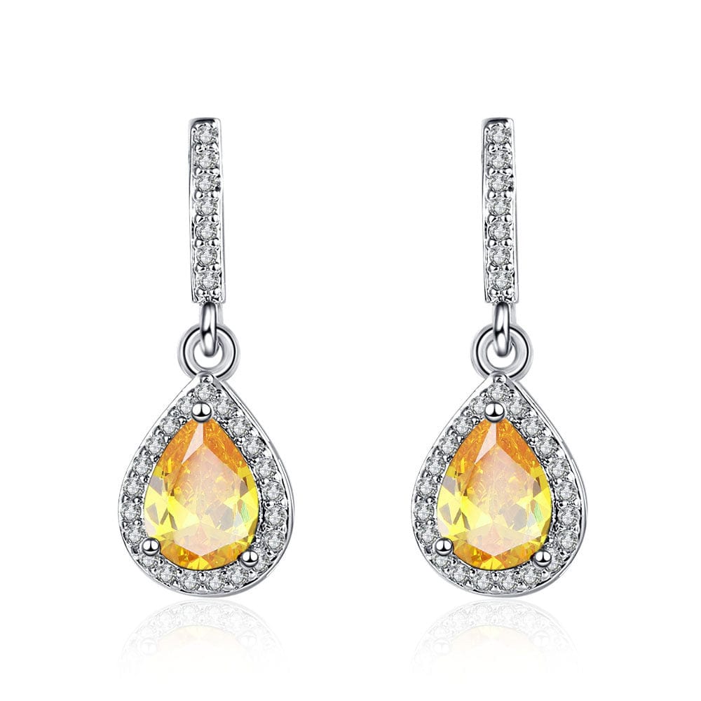 Trendsi accessories Yellow Diamond / White Gold Color Elegant Drop Shape Stud Earrings – Sparkling Micro-Inlaid Zircon Glam