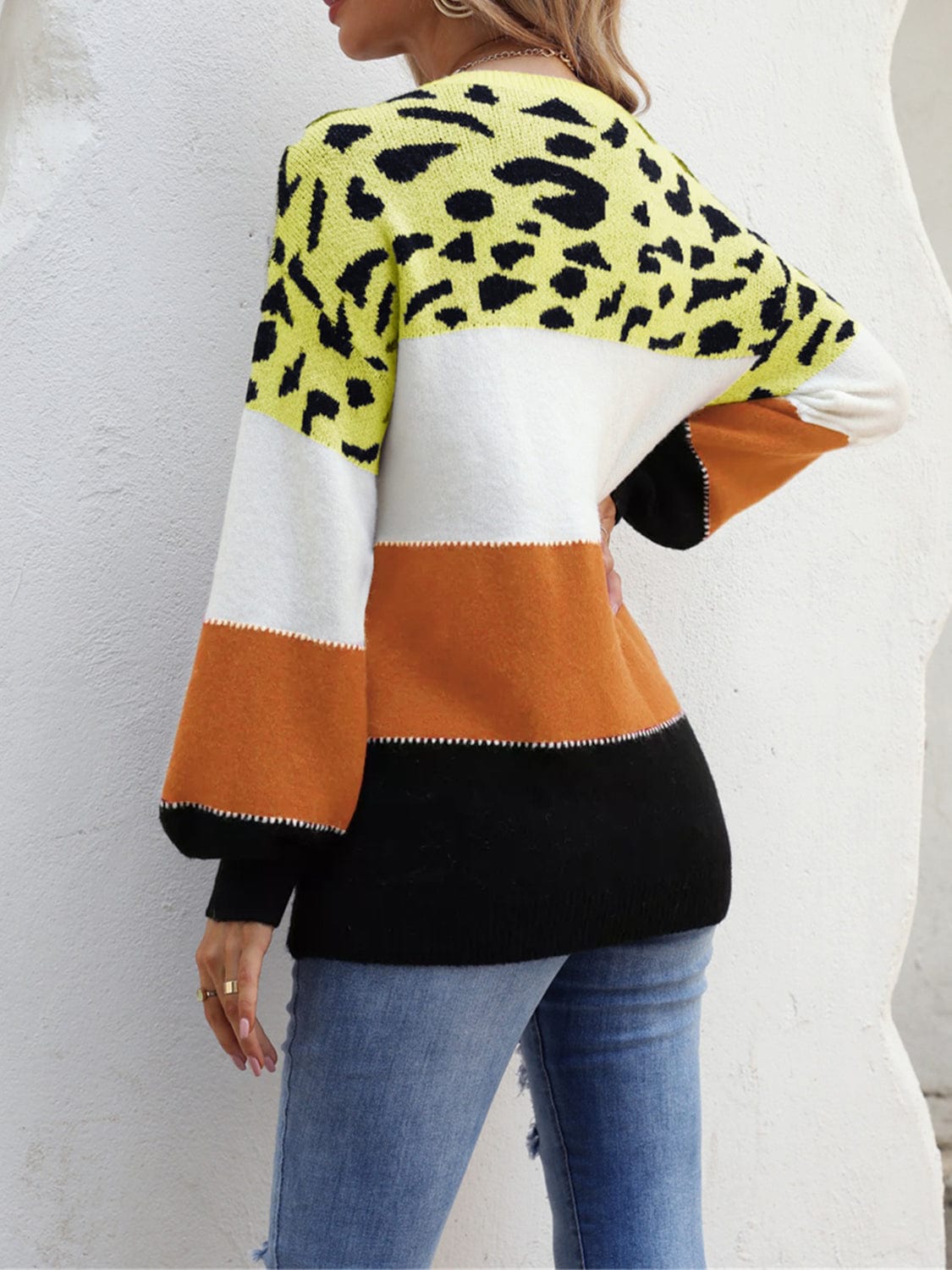 Trendsi Angel Wings Color Block Round Neck Sweater
