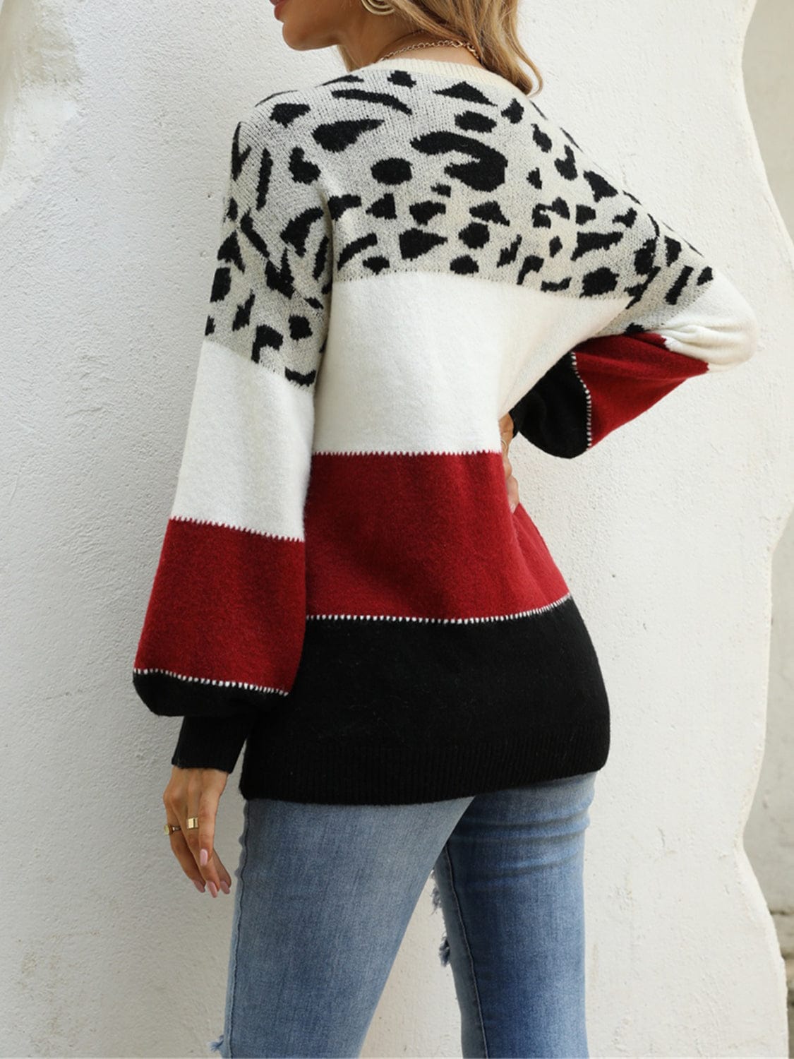 Trendsi Angel Wings Color Block Round Neck Sweater