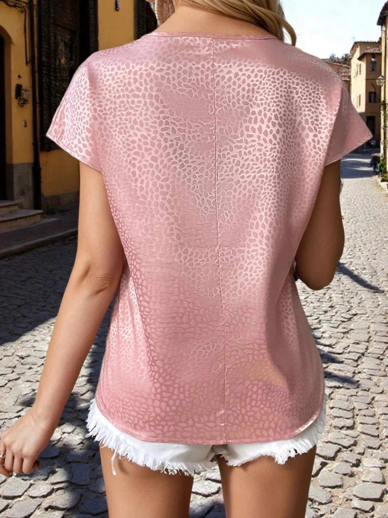 Trendsi Animal Print Notched Short Sleeve Blouse