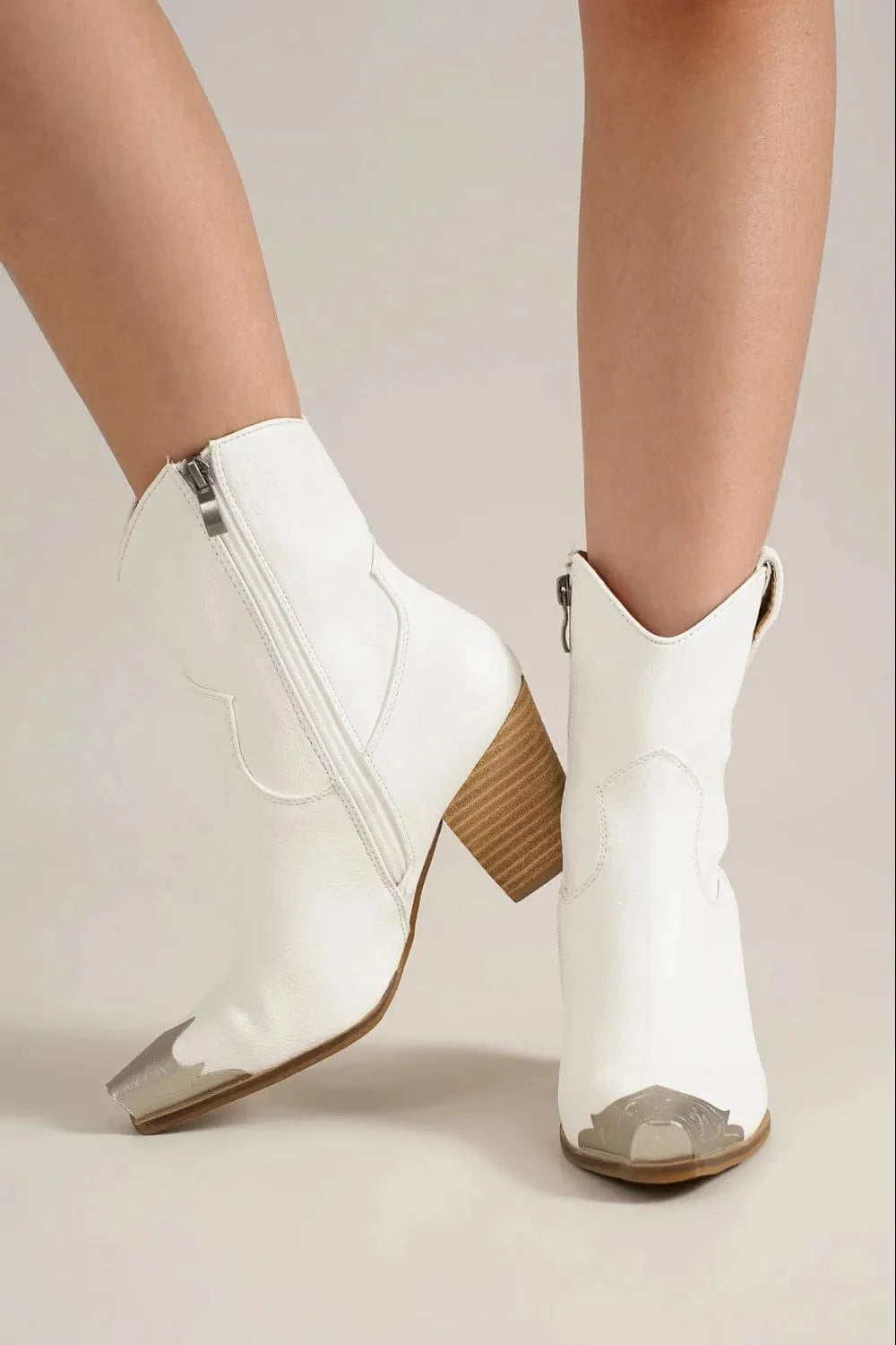 Trendsi Beast Fashion Faux Leather Block Heel Boots with Side Zippers