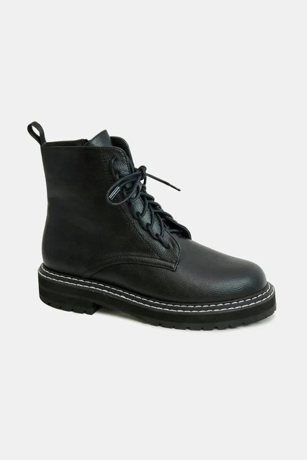Trendsi Beast Fashion Faux Leather Lace-Up Boots with Side Zipper