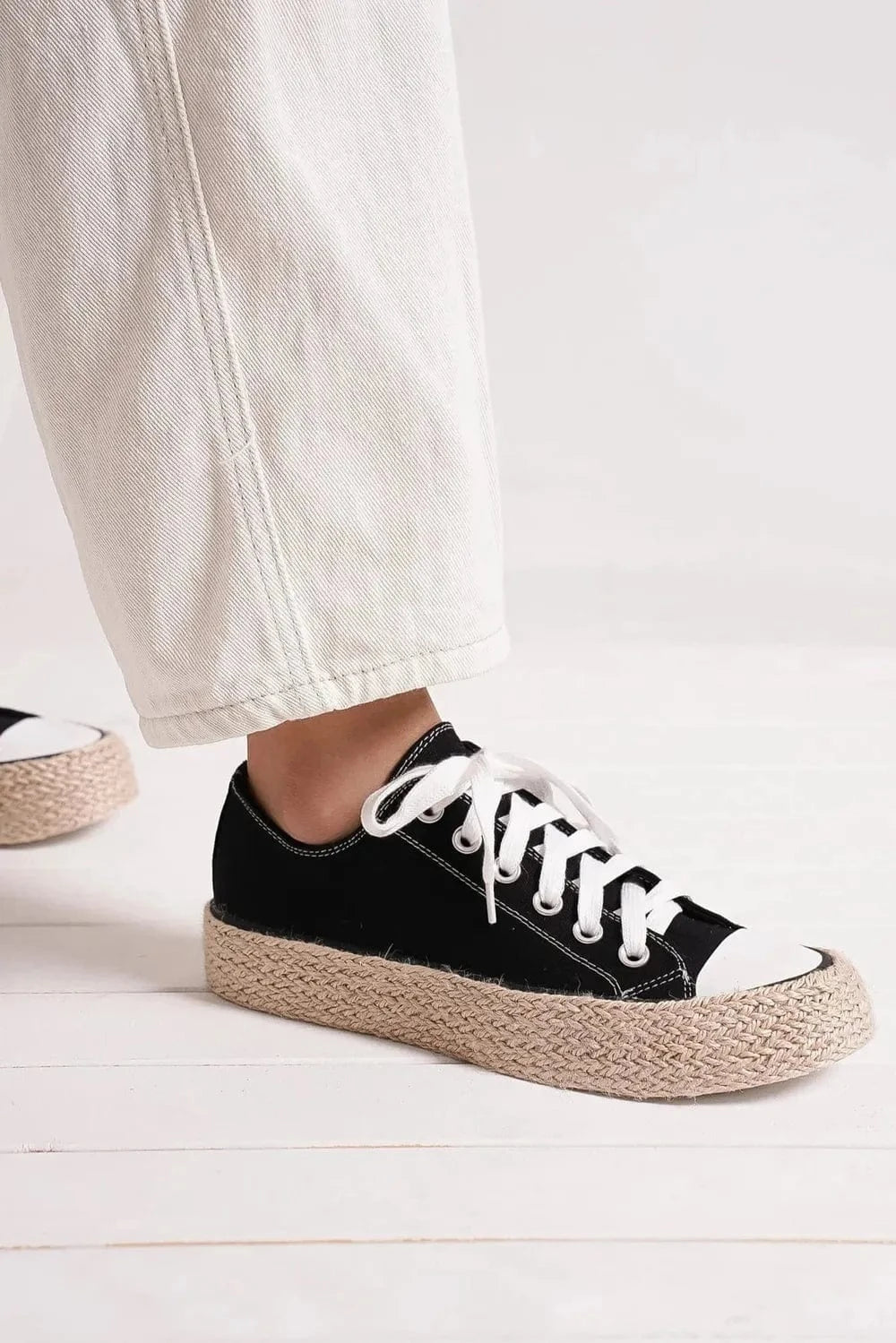 Trendsi Beast Fashion Lace Up Woven Espadrille Sole Sneakers