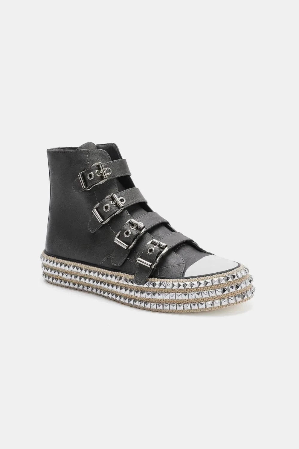 Trendsi Beast Fashion Multi-Buckle Straps Studded Platform Sneakers