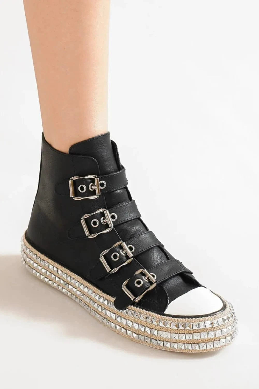 Trendsi Beast Fashion Multi-Buckle Straps Studded Platform Sneakers