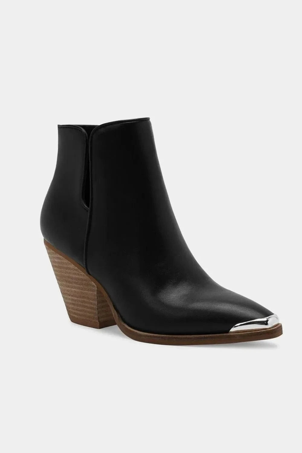 Trendsi Beast Fashion Pointed Metal-Tip Toe Block Heel Ankle Boots