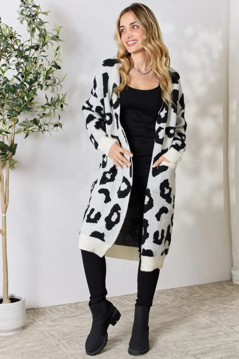 Trendsi BiBi Leopard Open Front Cardigan