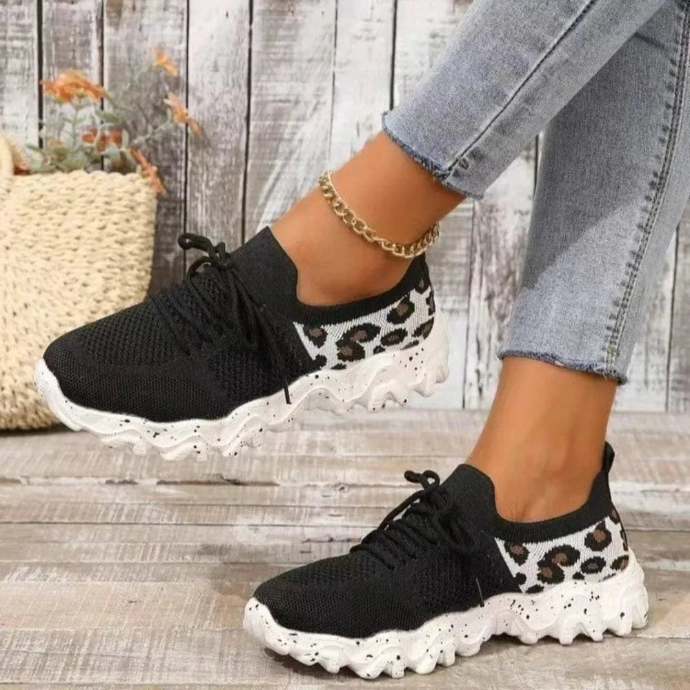 Trendsi Black / 36(US5) Leopard Mesh Round Toe Athletic