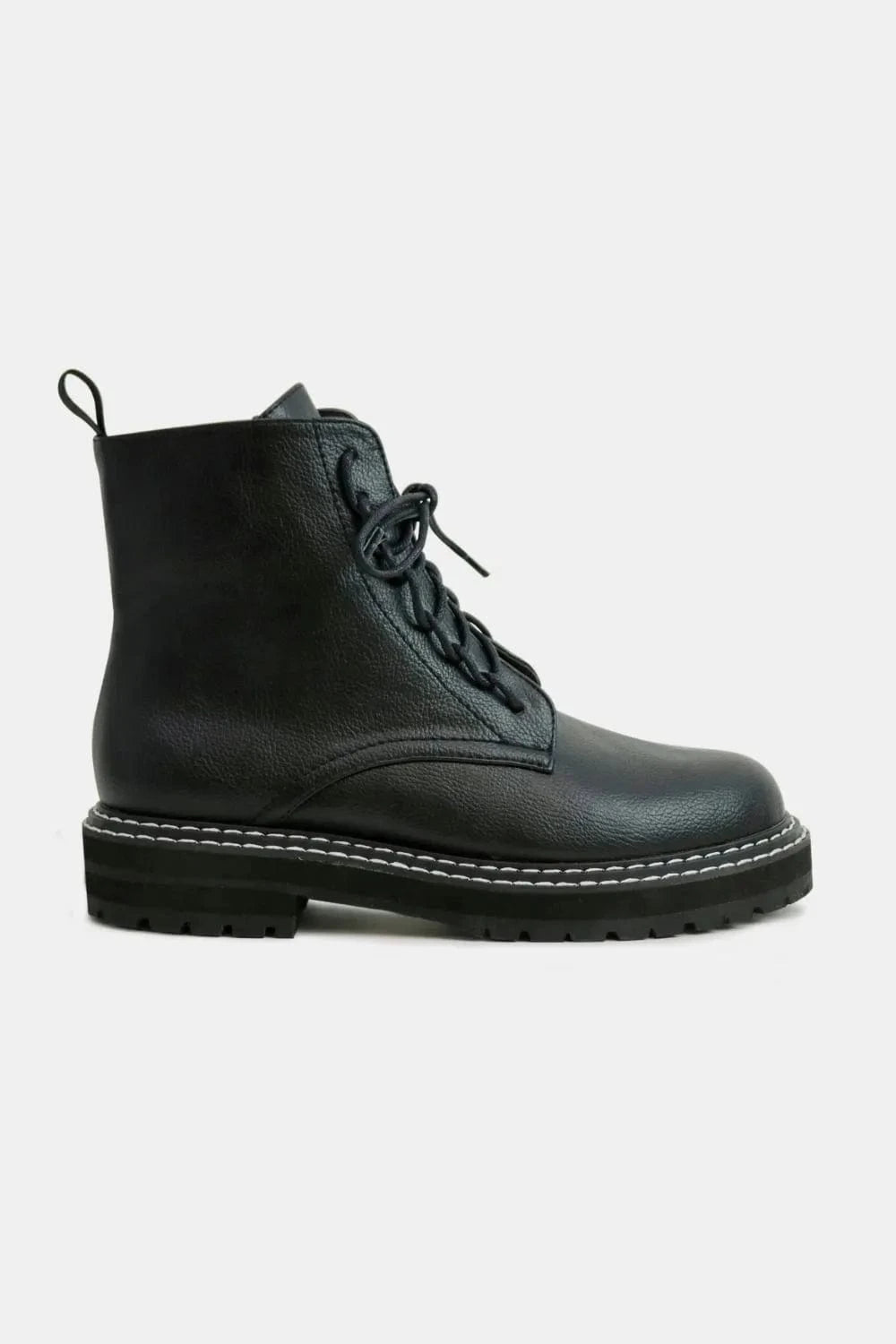 Trendsi Black / 5.5 Beast Fashion Faux Leather Lace-Up Boots with Side Zipper