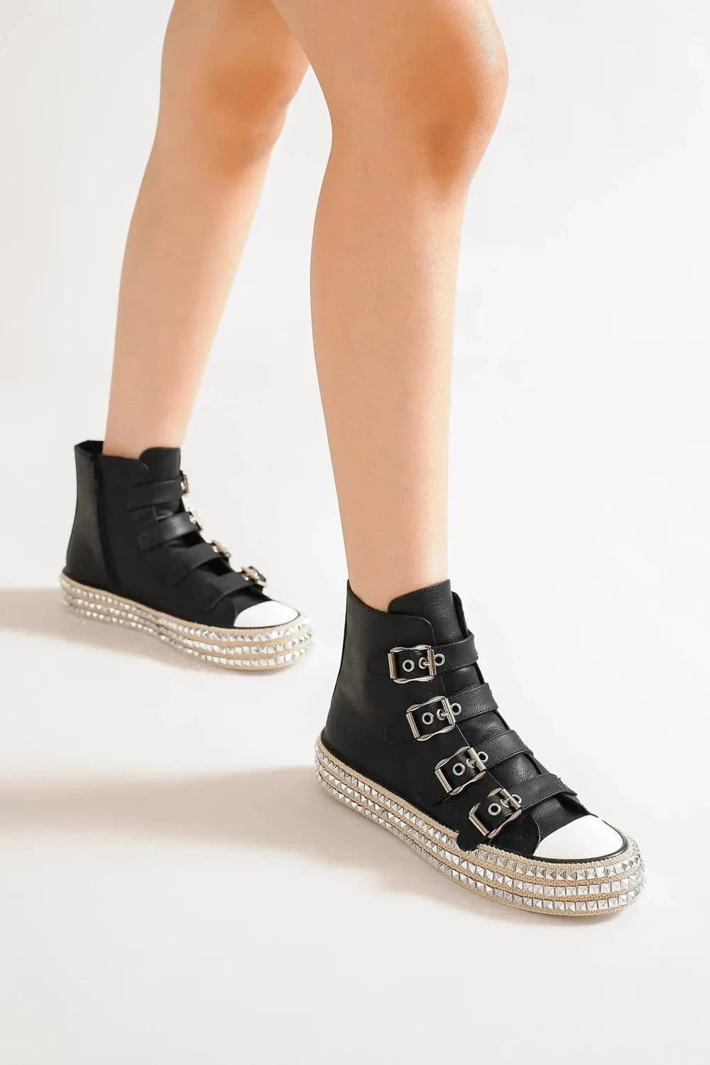 Trendsi Black / 5.5 Beast Fashion Multi-Buckle Straps Studded Platform Sneakers