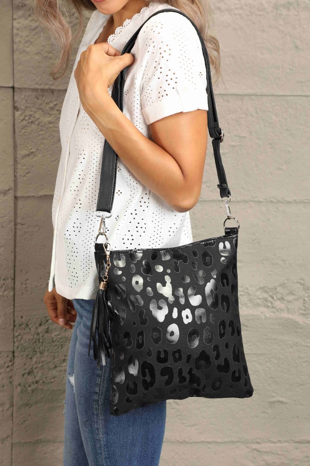 Trendsi Black / One Size Adored PU Leather Shoulder Bag with Tassel