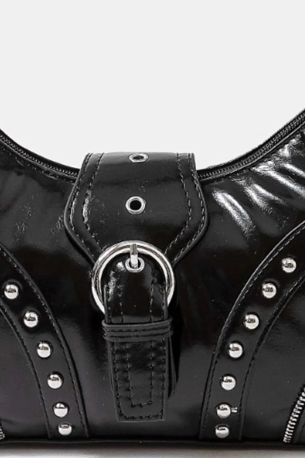 Trendsi Black / One Size Fame Faux Leather Studded Trim Shoulder Bag