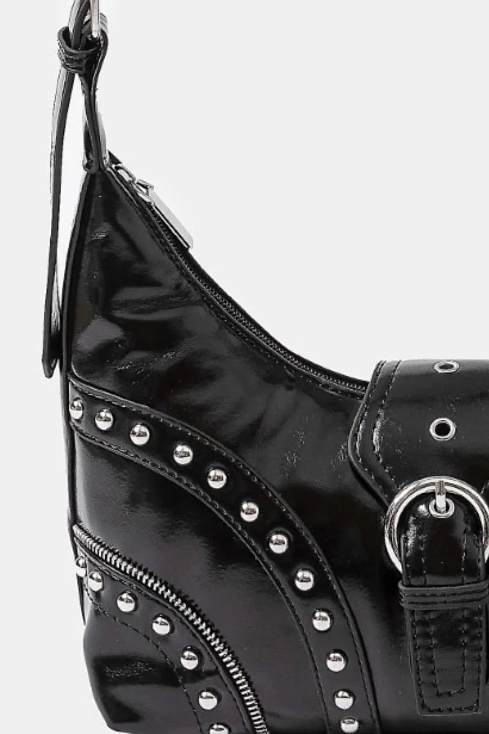 Trendsi Black / One Size Fame Faux Leather Studded Trim Shoulder Bag
