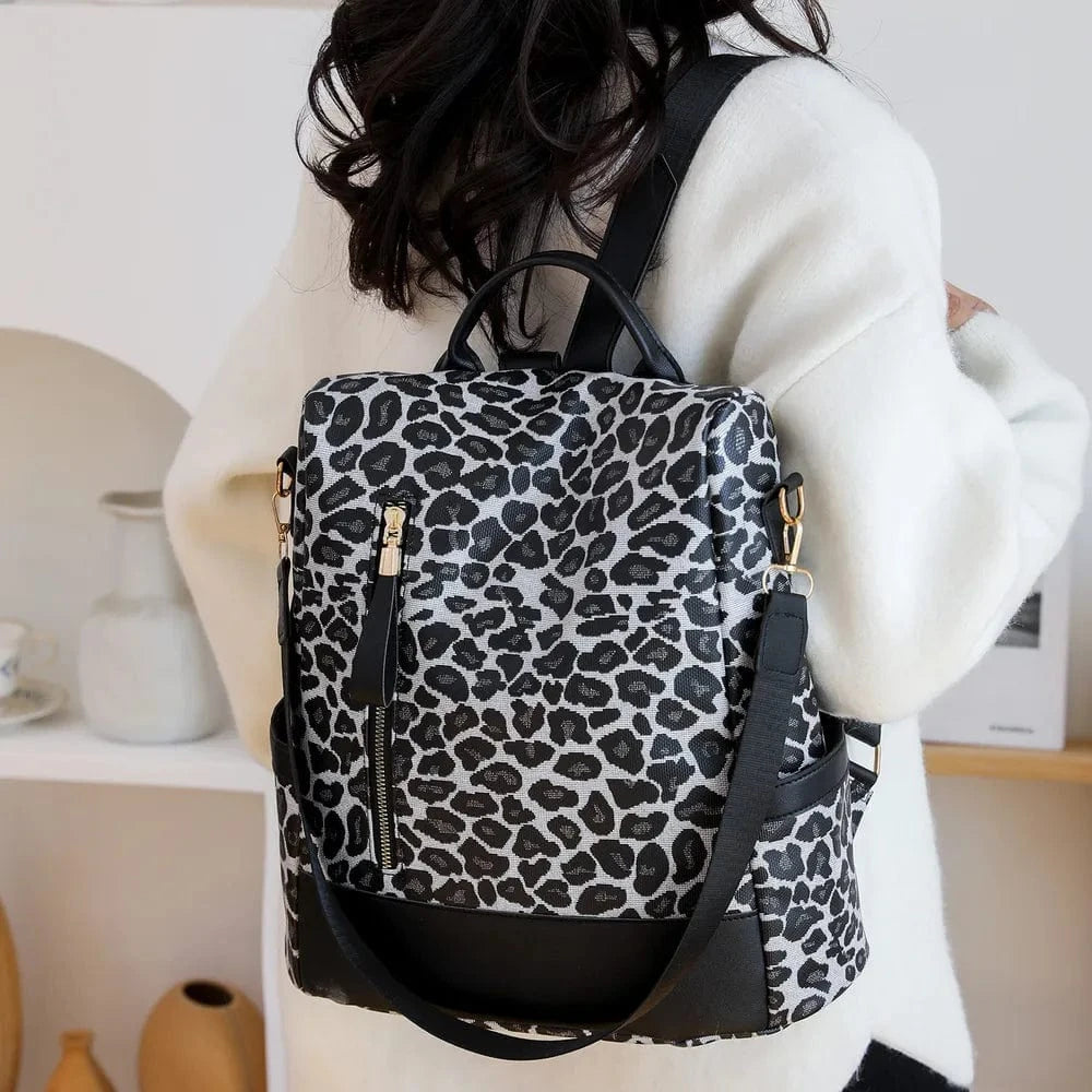 Trendsi Black / One Size Leopard PU Leather Backpack Bag