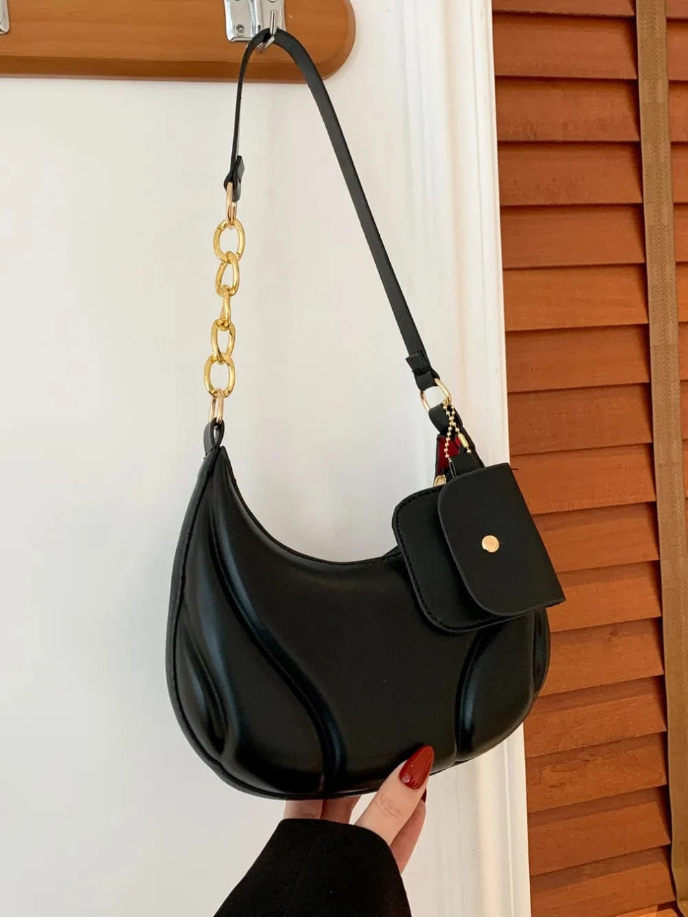 Trendsi Black / One Size PU Leather Shoulder Bag with EarPods Bag