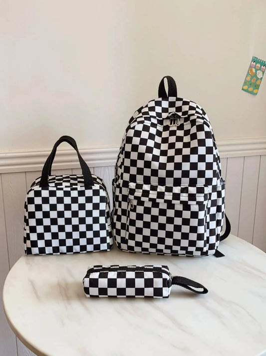 Trendsi Black / onesize Checkered Pattern 3-Piece Bag Set