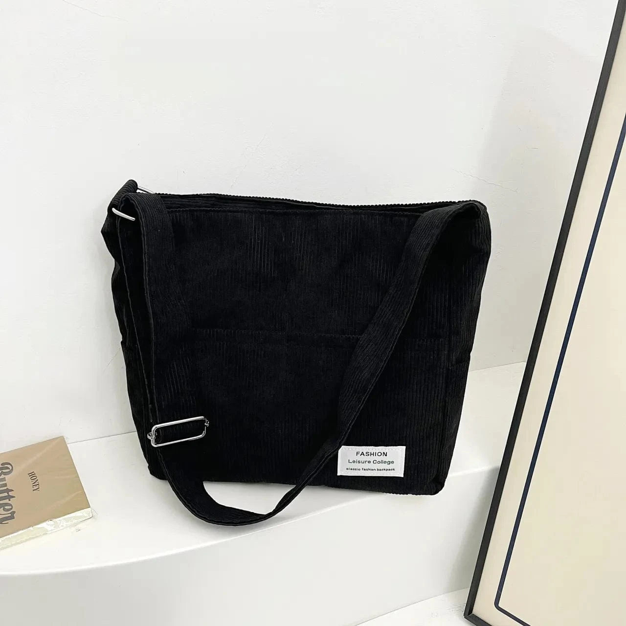 Trendsi Black / onesize Corduroy Crossbody Messenger Bag