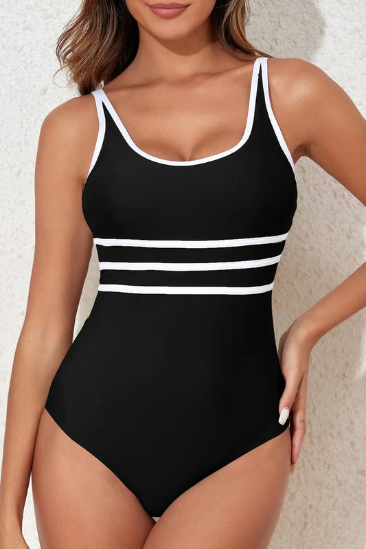 Trendsi Black / S Contrast Trim Scoop Neck One-Piece Swimwear
